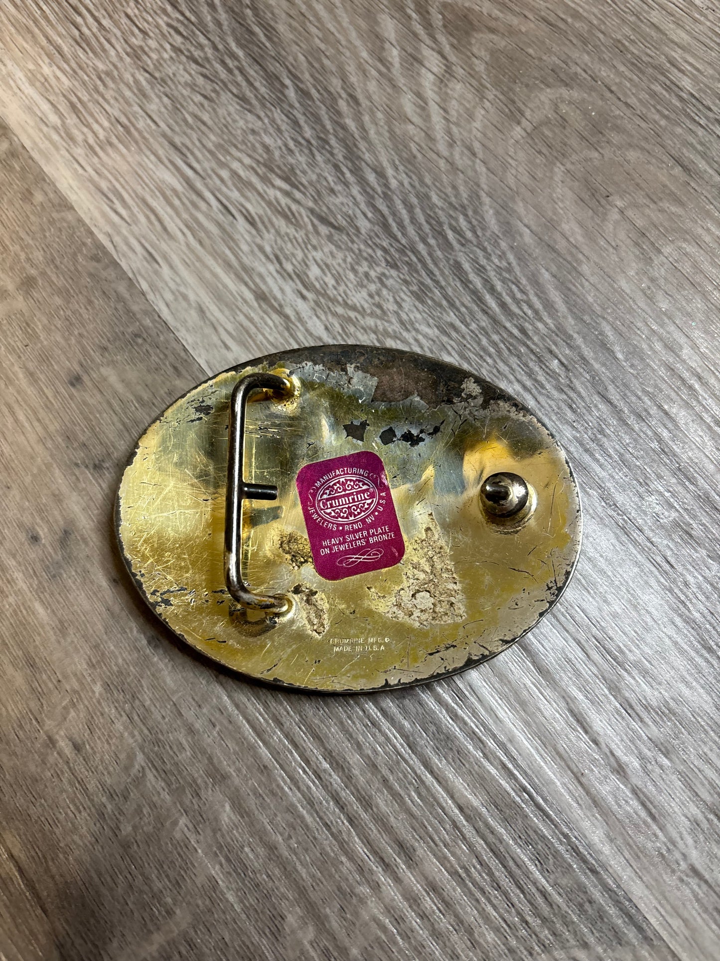 HOWLING WOLF CRUMRINE SILVER PLATE BRONZE BELT BUCKLE *VINTAGE*