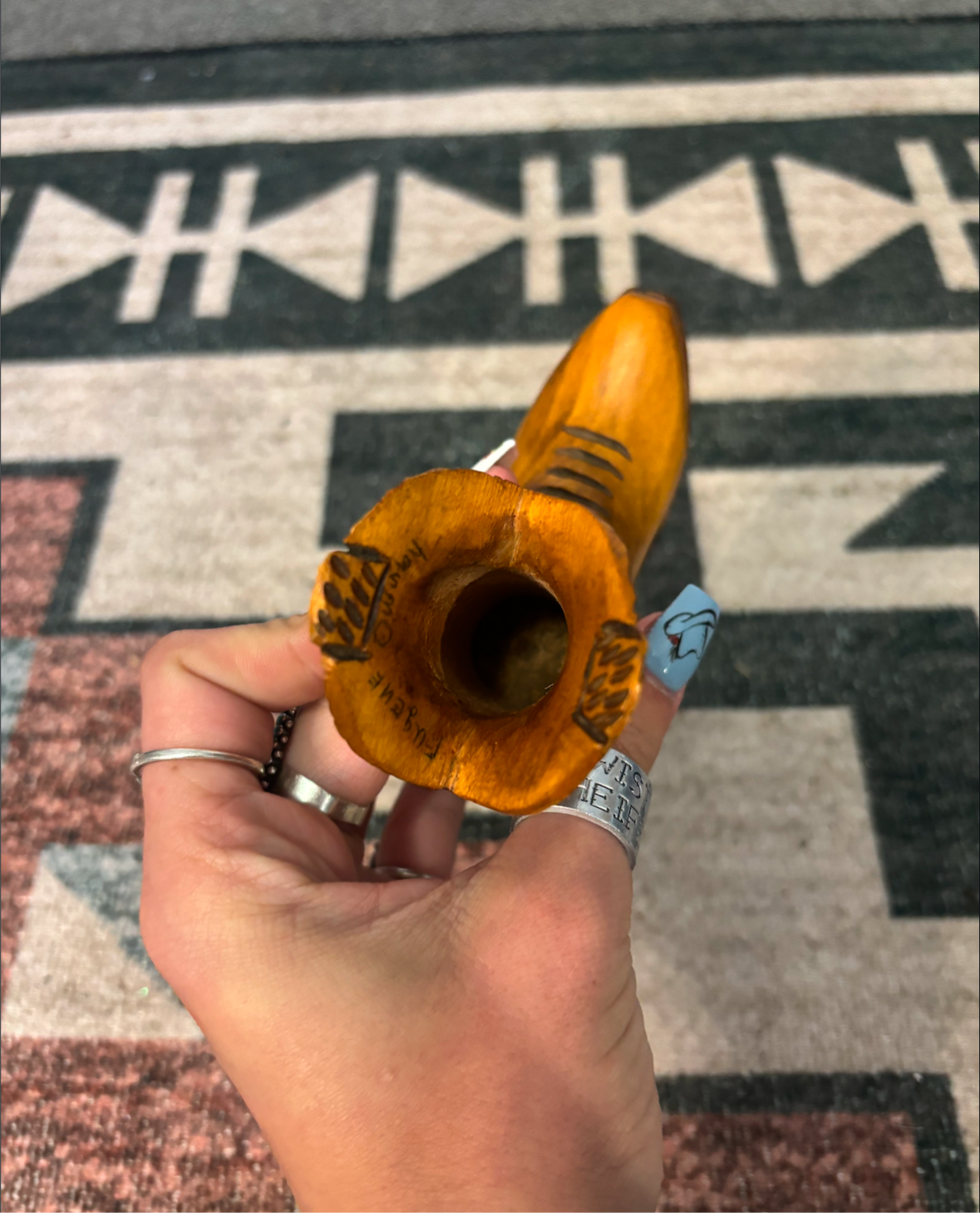 HAND CARVED WOODED BOOT SIGNED *VINTAGE*