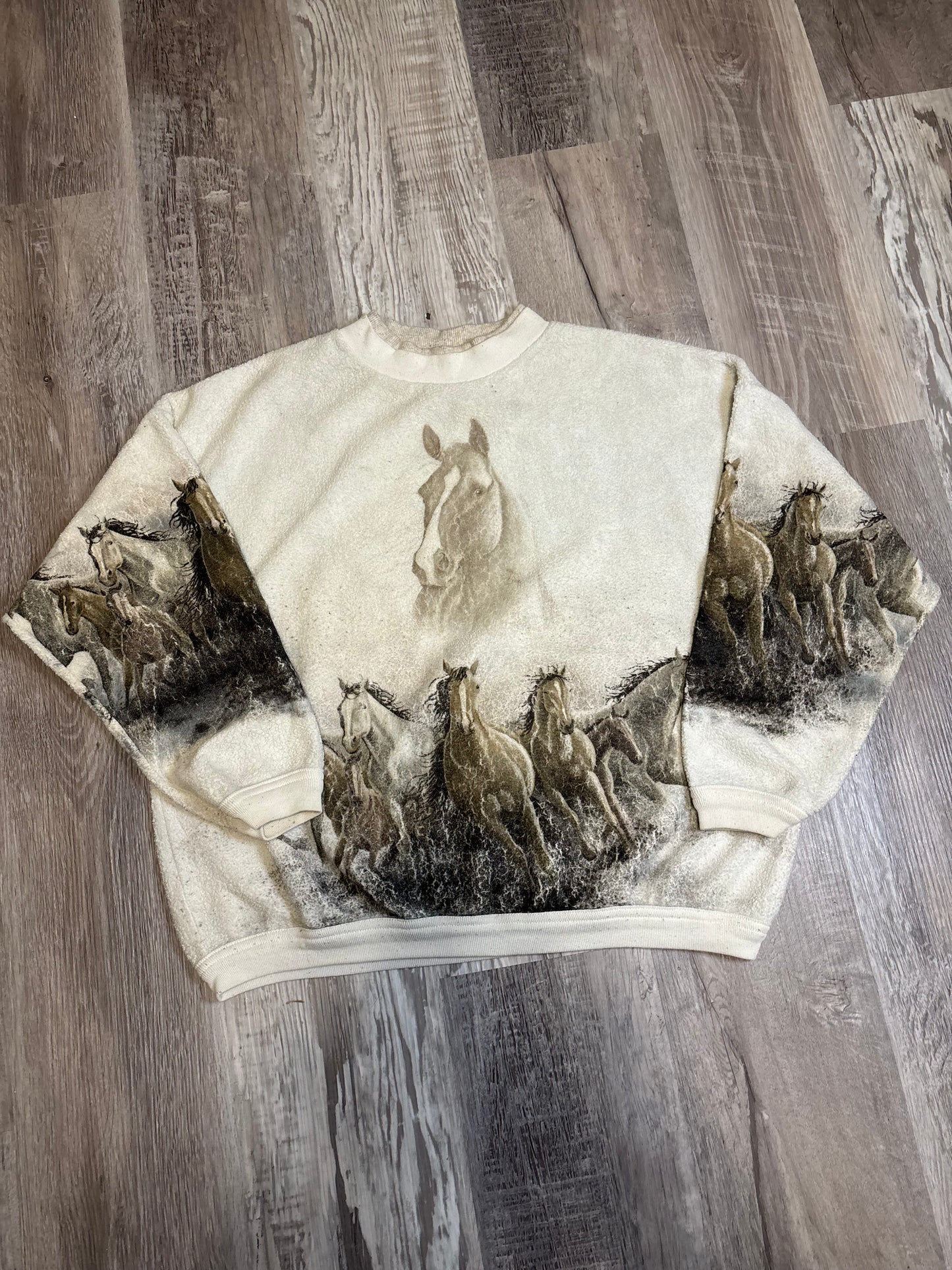 AOP RUNNING WILD HORSES ARTISANS SWEATSHIRT CREWNECK *VINTAGE*