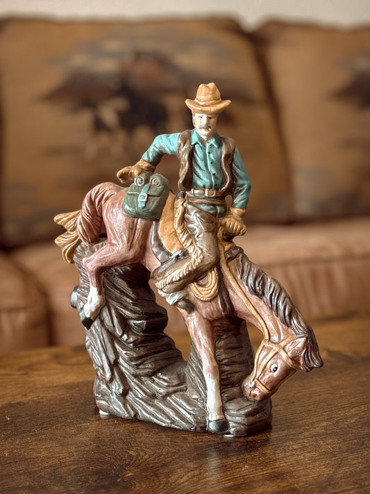 *VINTAGE* CERAMIC COWBOY ON BUCKING HORSE BRONC STATUE FIGURINE, AVERY CREATIONS