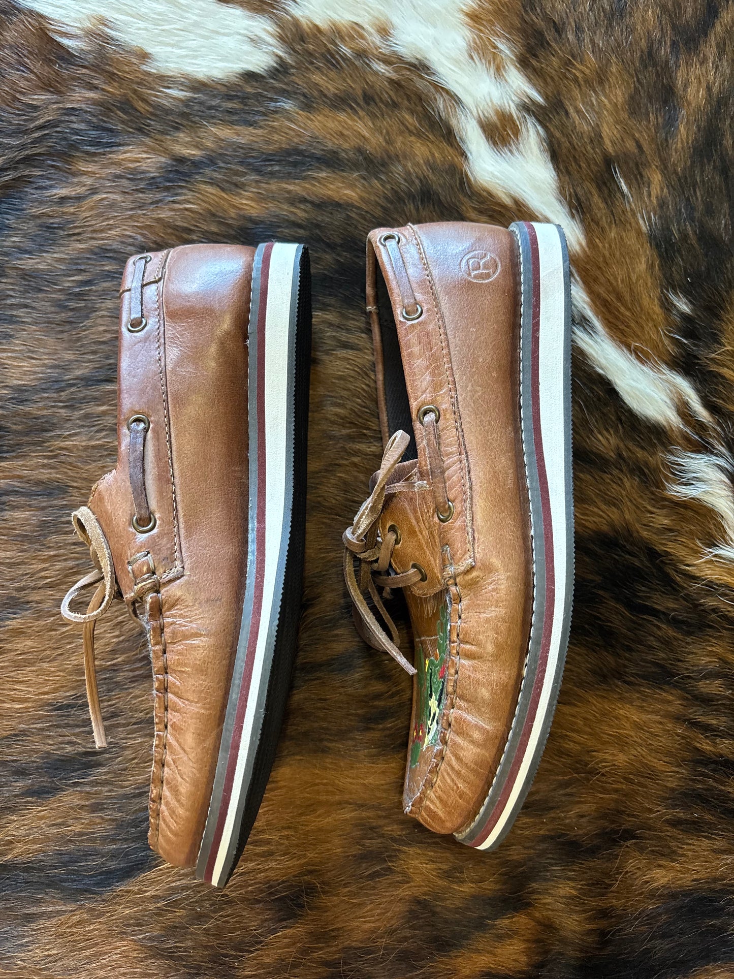 SIZE 9 ROPER DESERT SCENE LEATHER MOCCASIN SHOES
