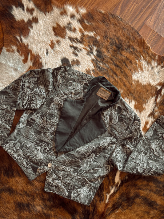 *VINTAGE* WOMENS CROP ROUGHRIDER TAPESTRY NATIVE AMERICAN JACKET