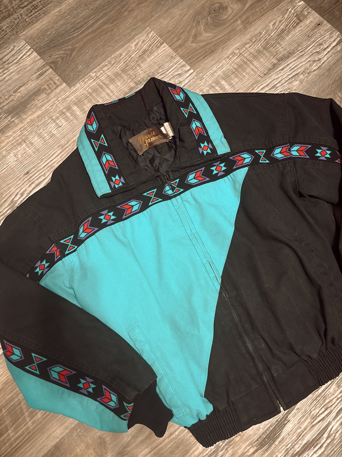 *VINTAGE* DAVID JAMES TURQUOISE AZTEC BOMBER SKI JACKET