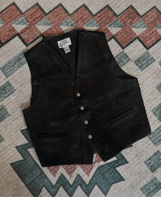 BLACK LEATHER VEST W/ HORSE BUTTONS *VINTAGE*
