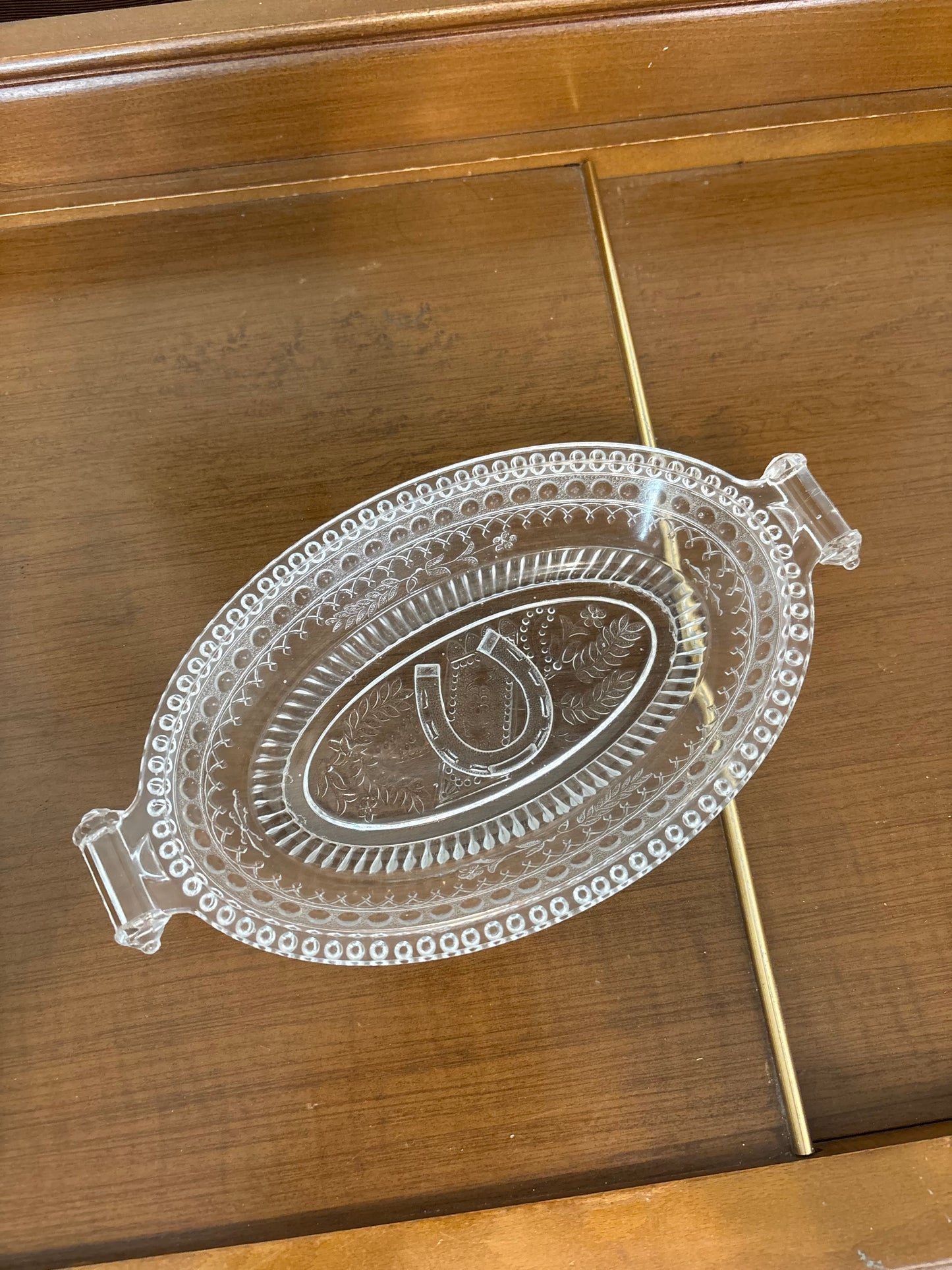 *ANTIQUE* HORSE SHOE RELISH DISH, EARLY AMERICAN PATTERN GLASS EAPG