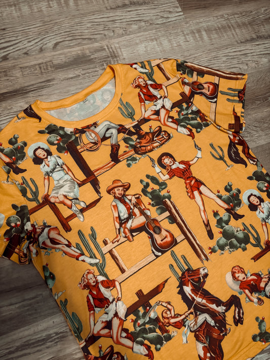YELLOW PIN UP COWGIRL TEE