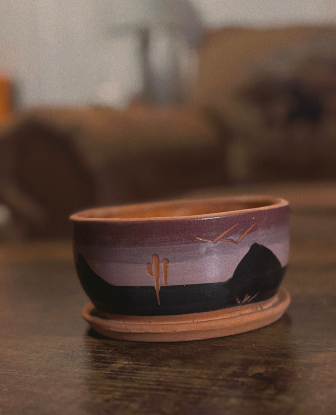 SMALL PURPLE SUPERSTITION STONEWARE SUNSET CACTUS POT PLANTER *VINTAGE*