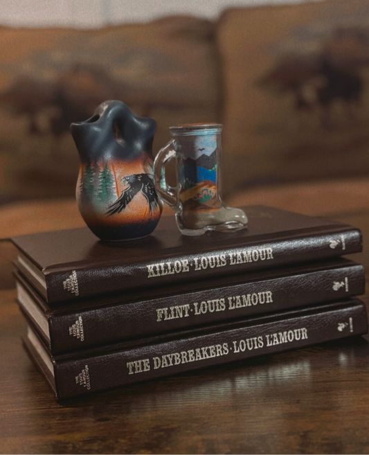 LEATHER BOUND LOUIS L’AMOUR HARDBACK BOOKS- KILLOE, FLINT, DAYBREAKERS *VINTAGE*