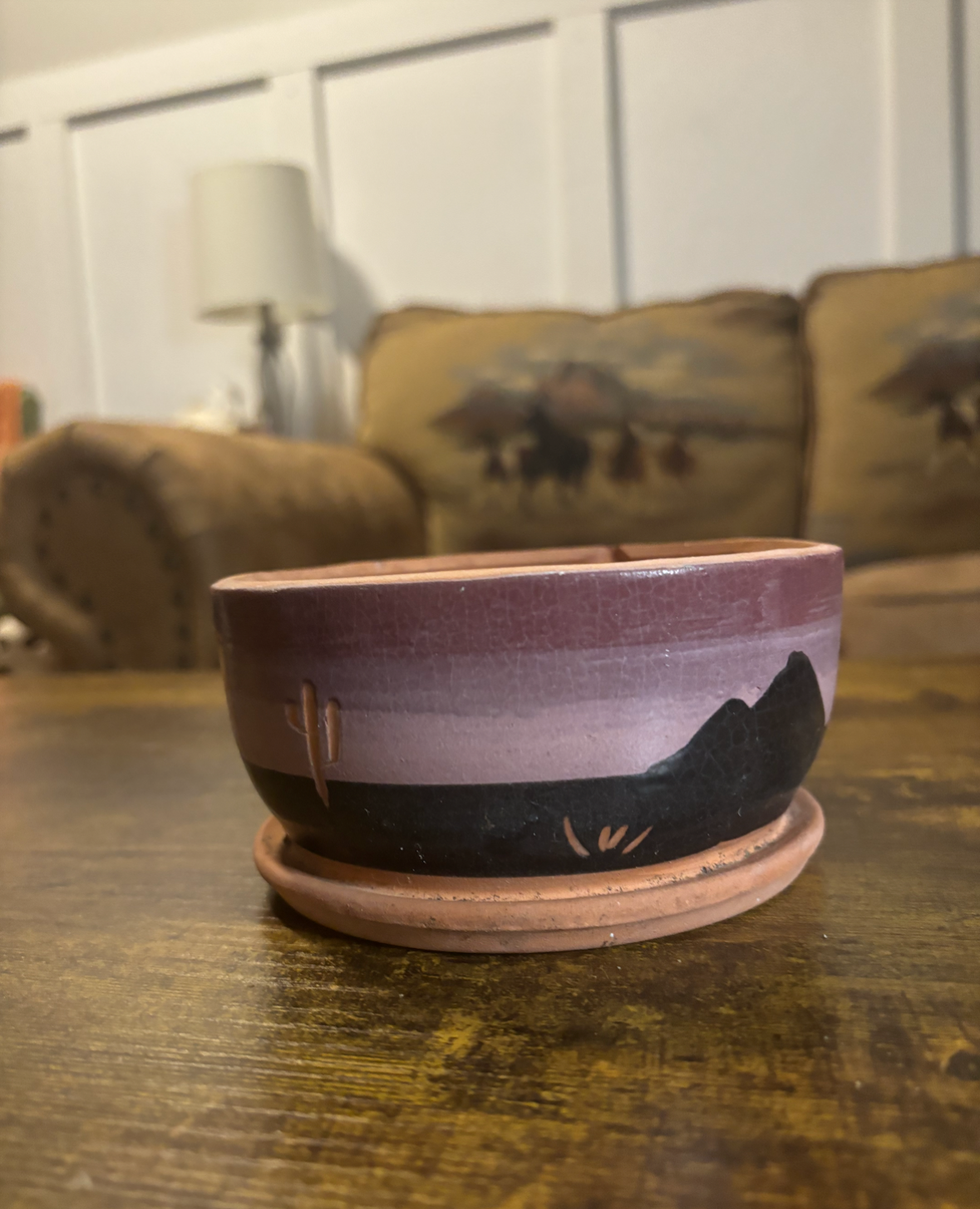 SMALL PURPLE SUPERSTITION STONEWARE SUNSET CACTUS POT PLANTER *VINTAGE*