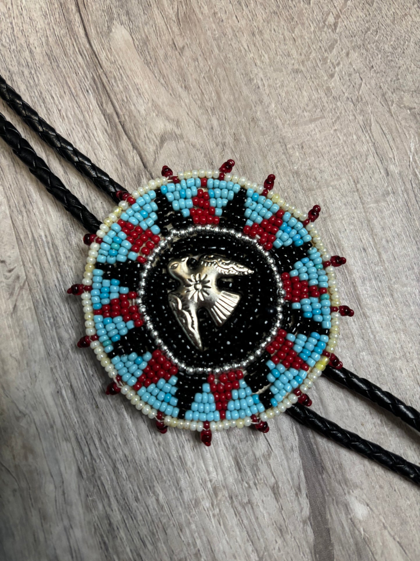 NATIVE THUNDERBIRD BEADED BOLO TIE *VINTAGE*