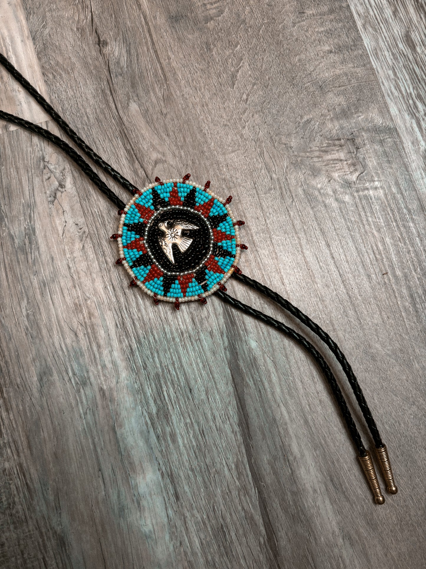 NATIVE THUNDERBIRD BEADED BOLO TIE *VINTAGE*