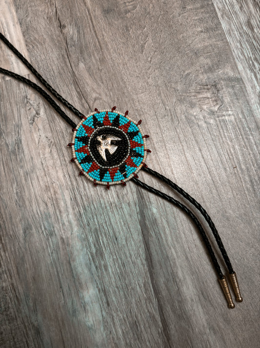 NATIVE THUNDERBIRD BEADED BOLO TIE *VINTAGE*