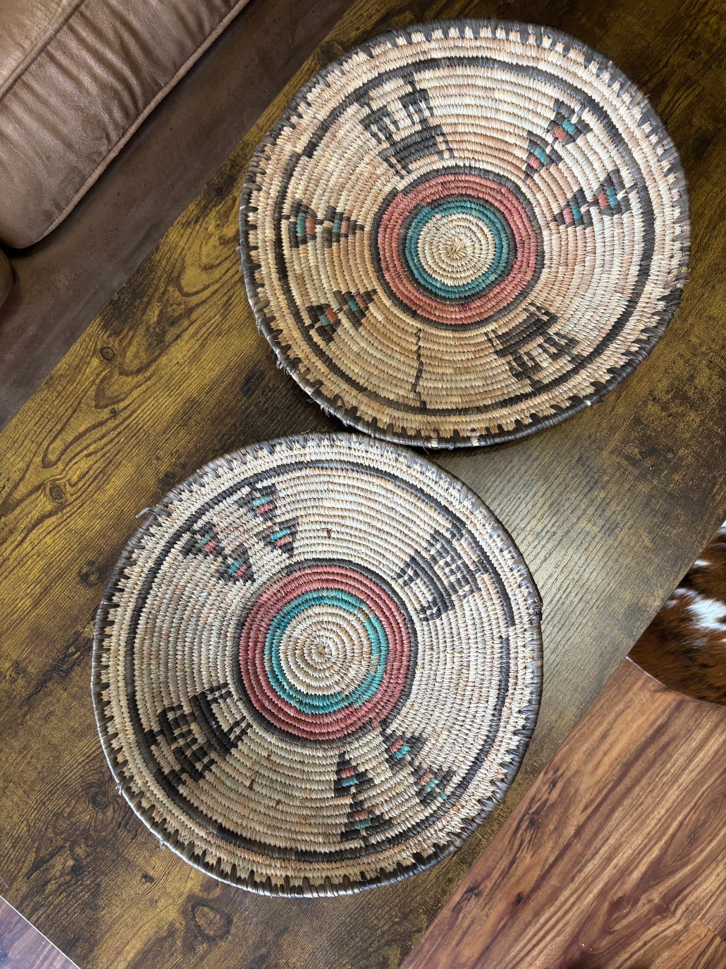 *VINTAGE* NATIVE HAUSA NIGERIAN AFRICAN WOVEN SHALLOW GRAIN BASKET WEDDING BOWL SET OF 2