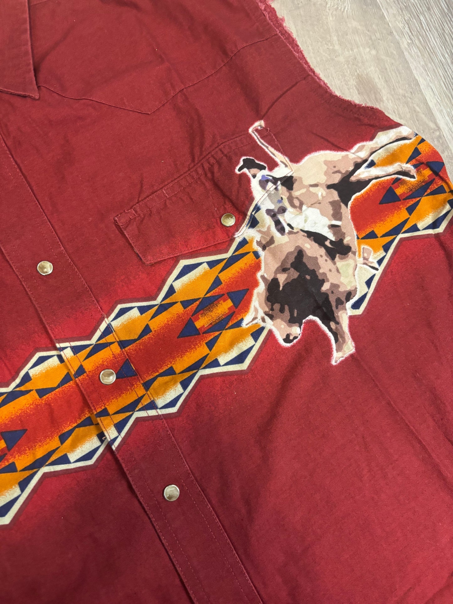 BULL RIDER AZTEC CUT OFF WRANGLER PEARL SNAP *VINTAGE*