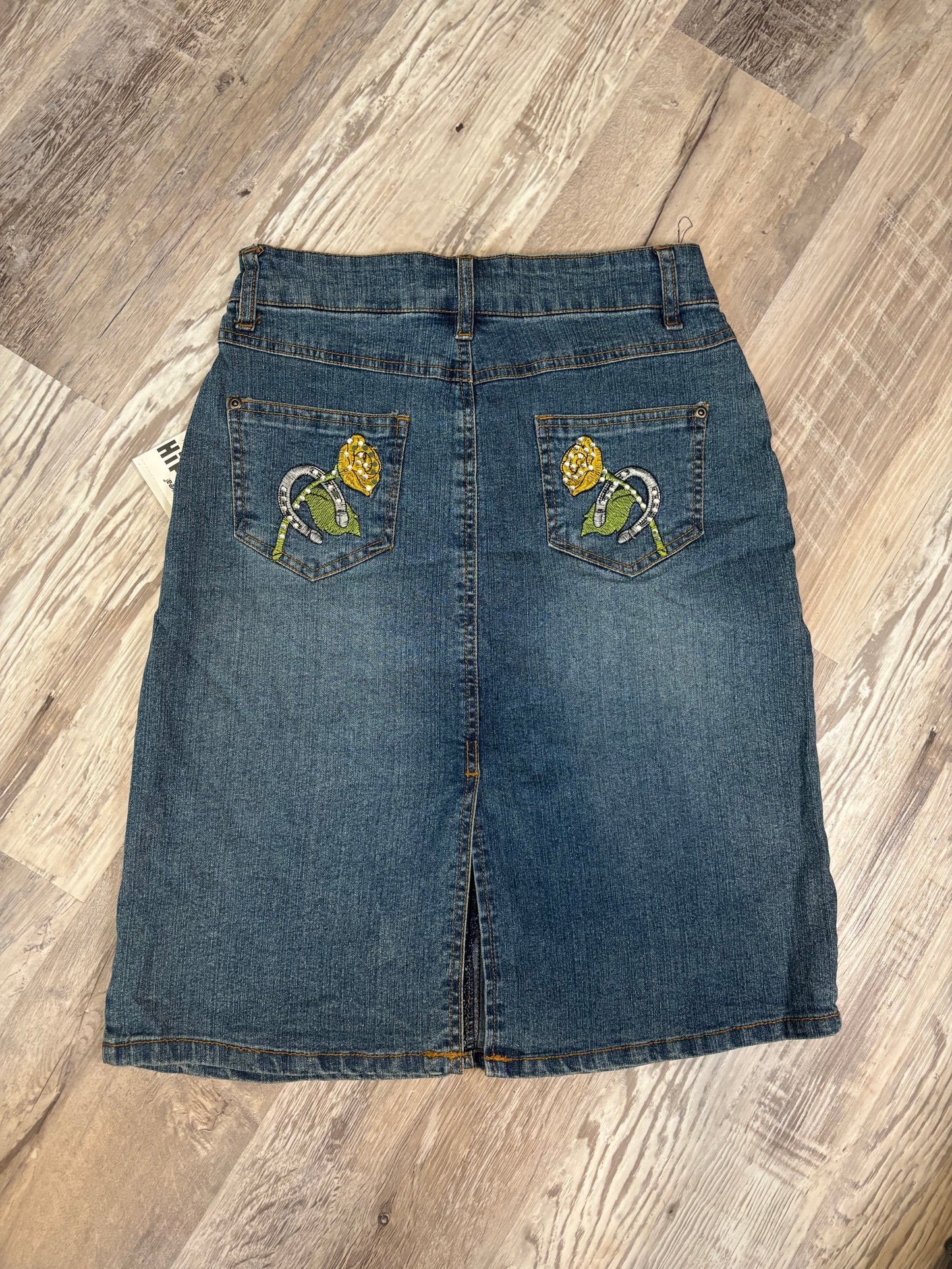 27” RHINESTONE HORSESHOE HIP JEANS DENIM SKIRT *DEADSTOCK*