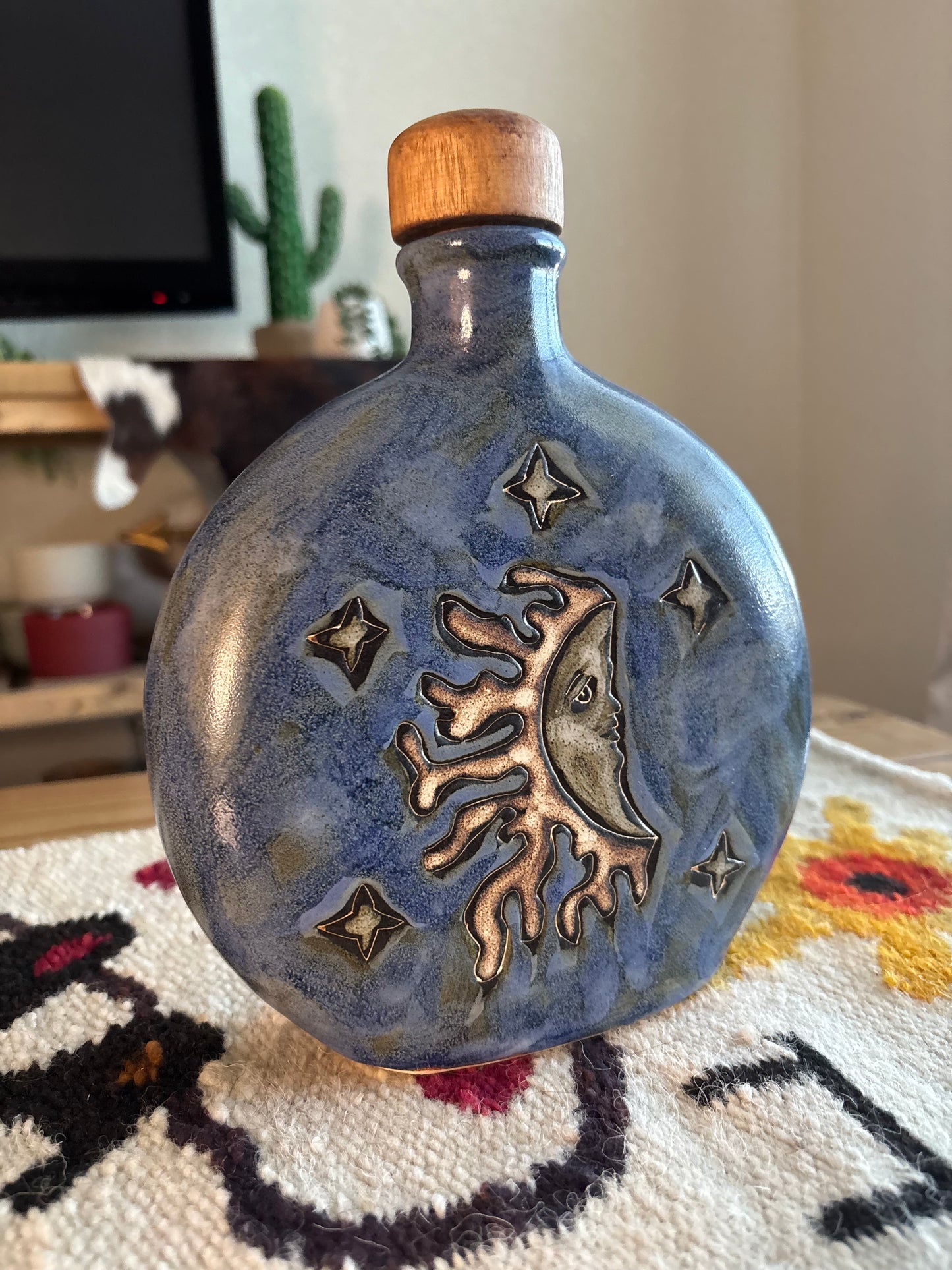 *VINTAGE* MARA STONEWARE SUN MOON ROUND DECANTER