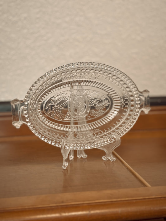 *ANTIQUE* HORSE SHOE RELISH DISH, EARLY AMERICAN PATTERN GLASS EAPG
