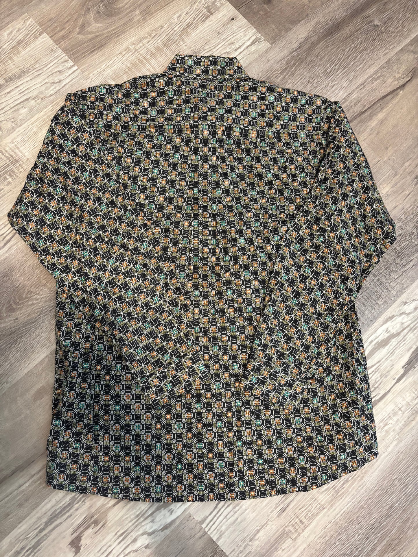 GREEN/TURQUOISE/ORANGE CINCH BUTTON UP SHIRT