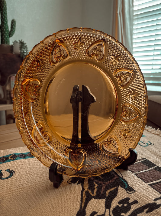 *VINTAGE* AMBER HEARTS GLASS BOWL