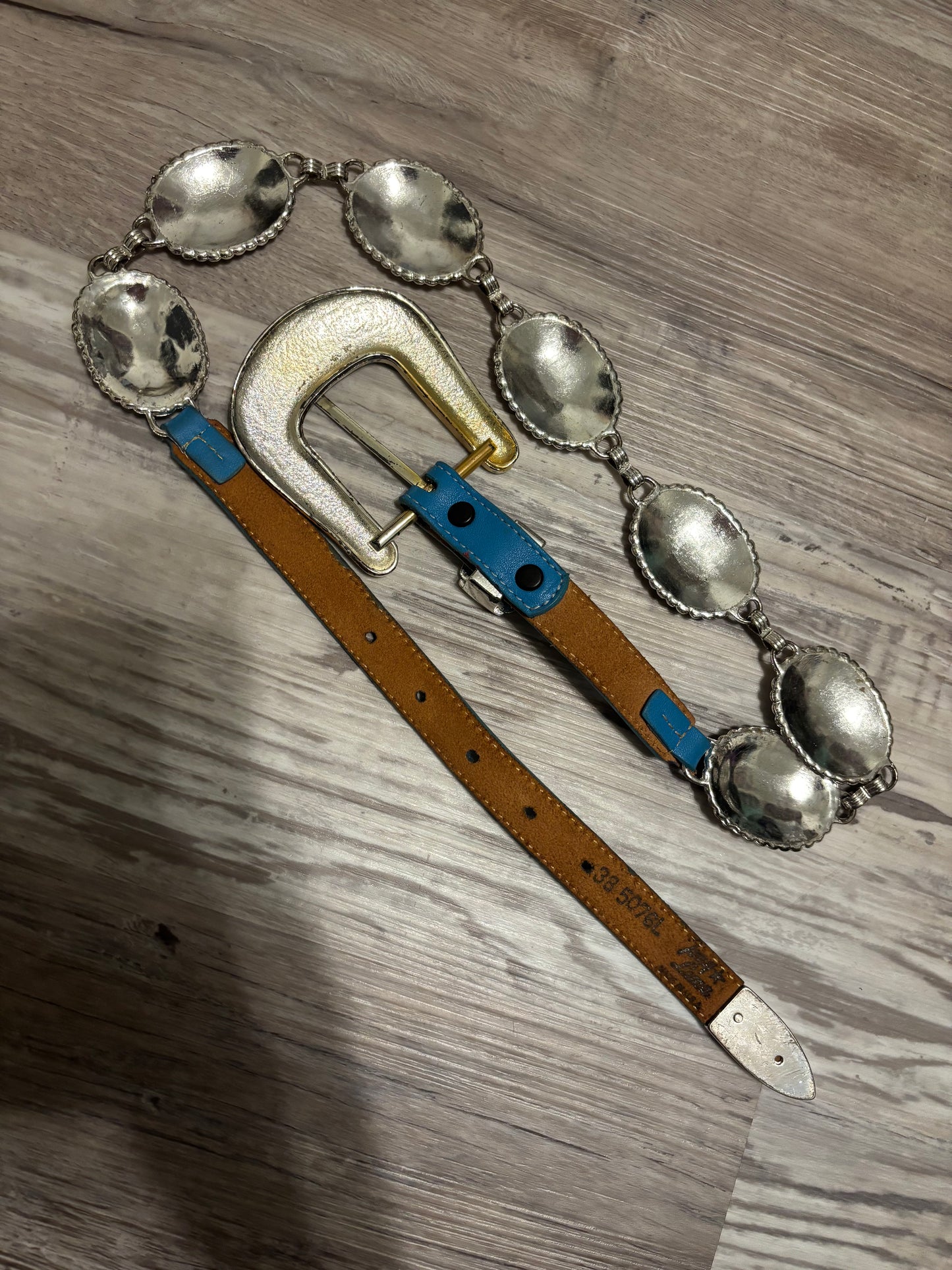 *VINTAGE*RARE* TURQUOISE FAMOUS TONY LAMA CONCHO CHAIN BELT (off buckle)