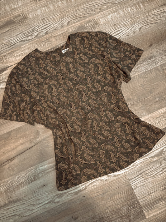 *VINTAGE* GREEN PAISLEY BLOUSE TOP
