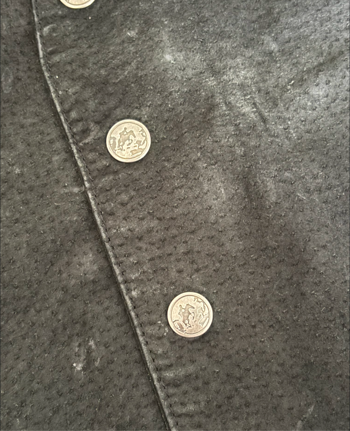 BLACK LEATHER VEST W/ HORSE BUTTONS *VINTAGE*