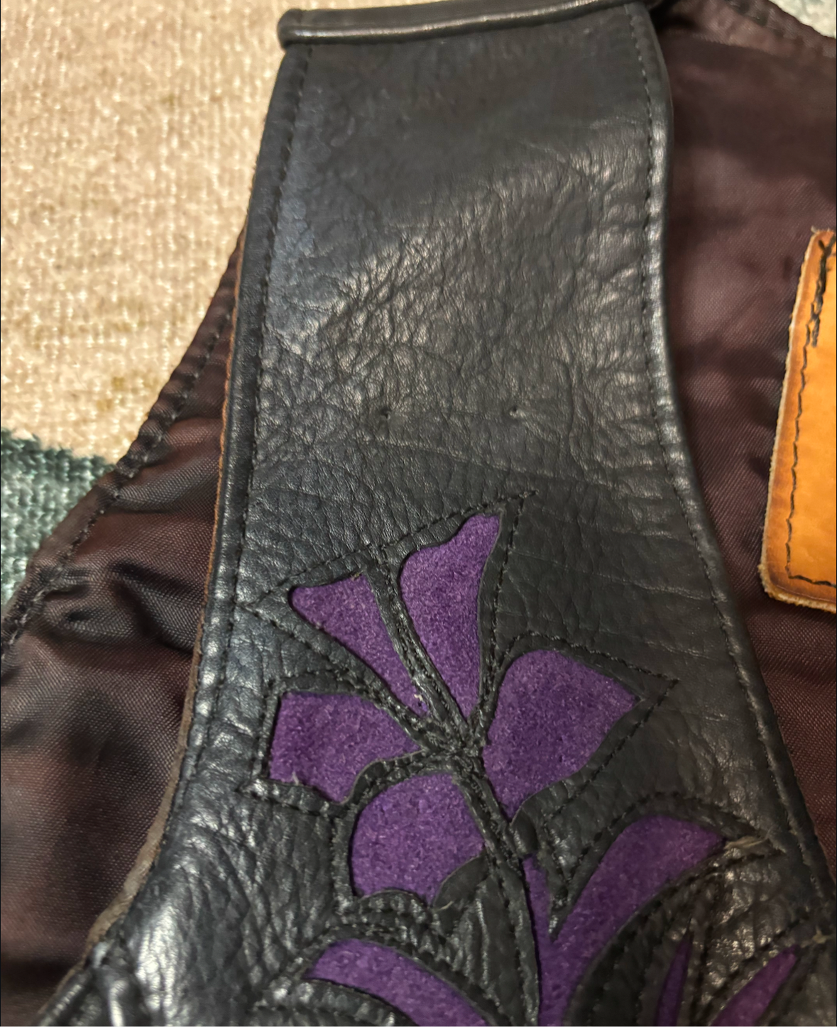 PURPLE FLOWERS FRINGE LEATHER VEST