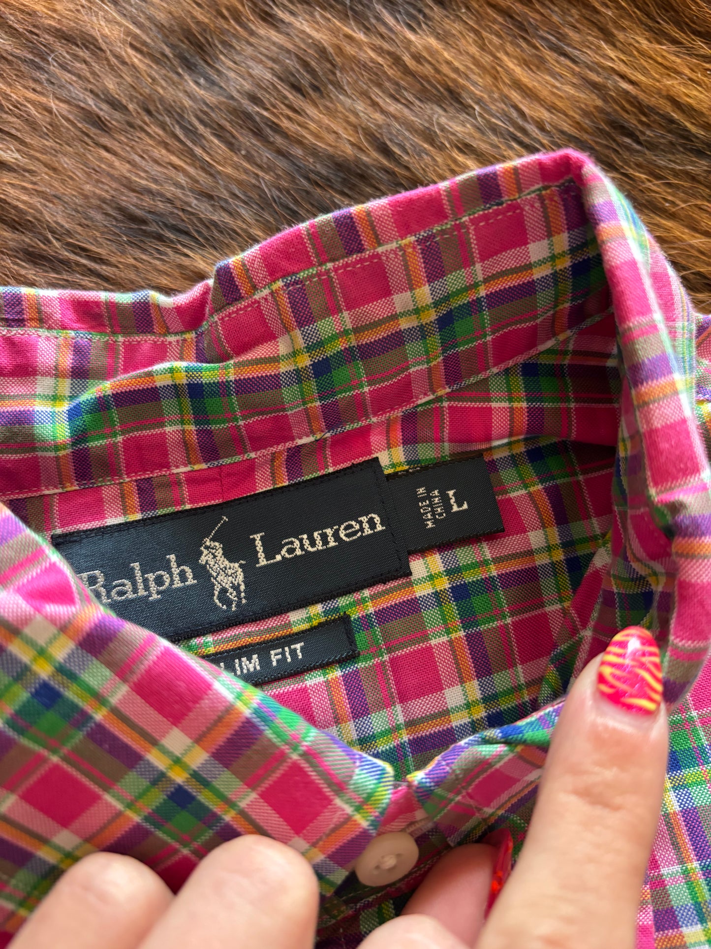 Men’s Ralph Lauren Polo NEW Pink/ Green Plaid Long Sleeved Button Up Shirt