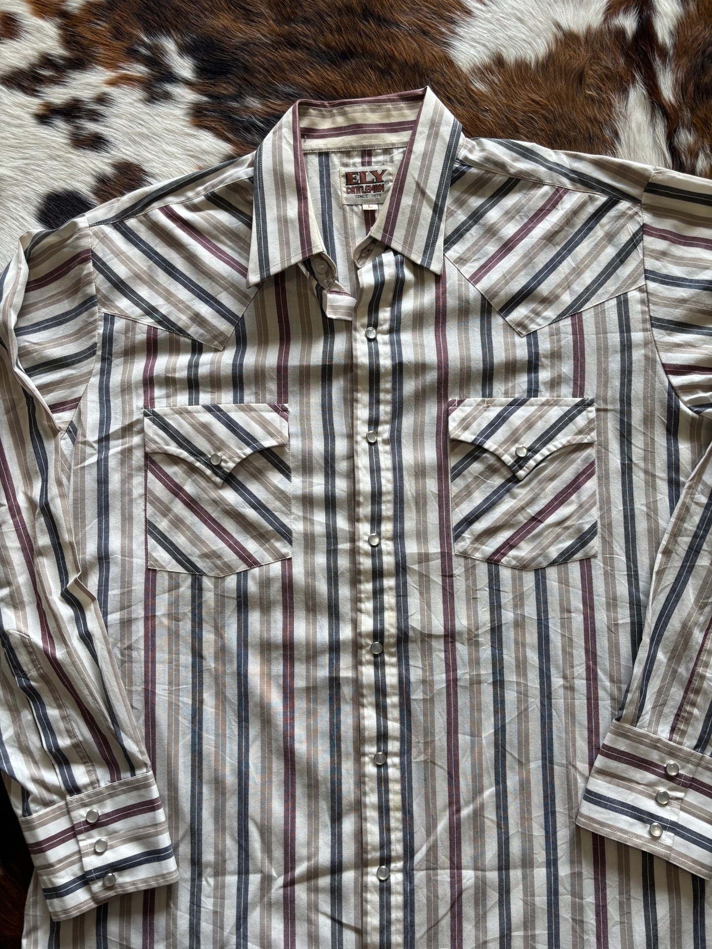 *VINTAGE* ELY CATTLEMAN STRIPPED LONG SLEEVE PEARL SNAP SHIRT