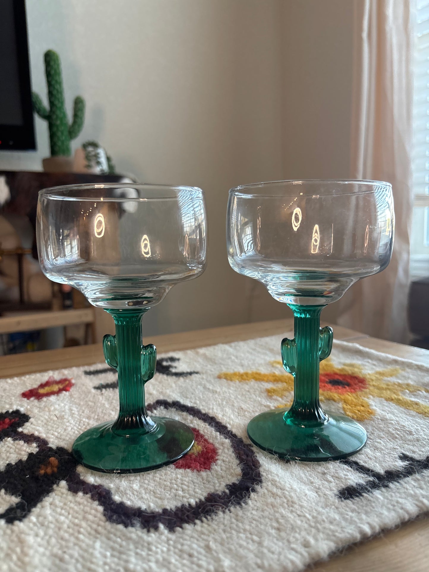 *VINTAGE* CACTUS MARGARITA GLASSES SET OF 2