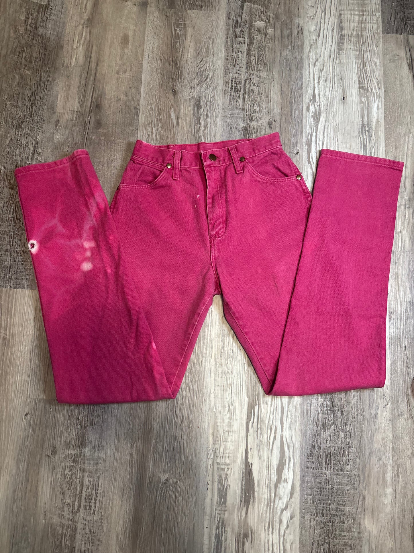 26" BLEACHED/DISTRESSED PINK PINK WRNAGLER JEANS *VINTAGE*