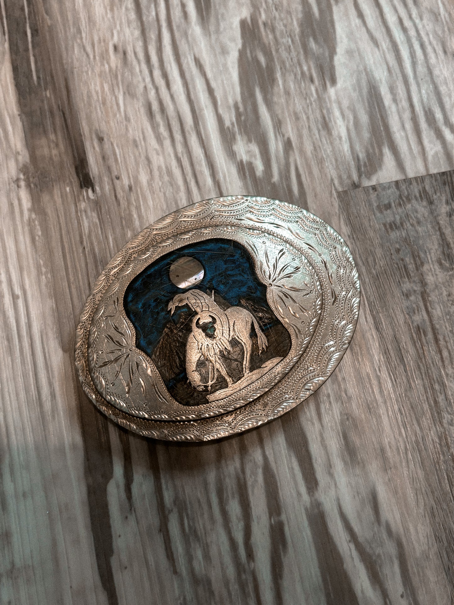 END OF THE TRAIL INLAY BELT BUCKLE *VINTAGE*