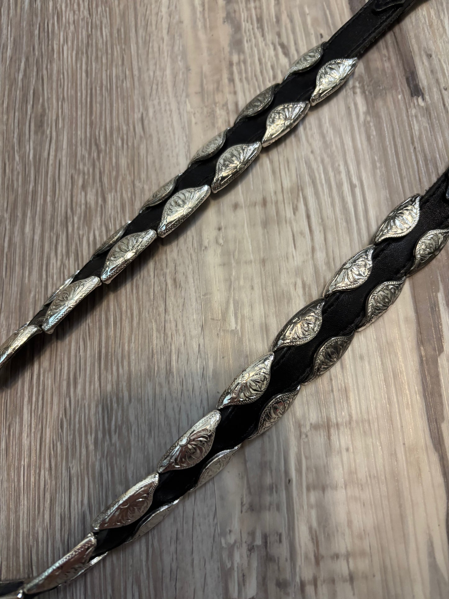 RARE TONY LAMA SILVER/BLACK LEATHER BELT *VINTAGE*