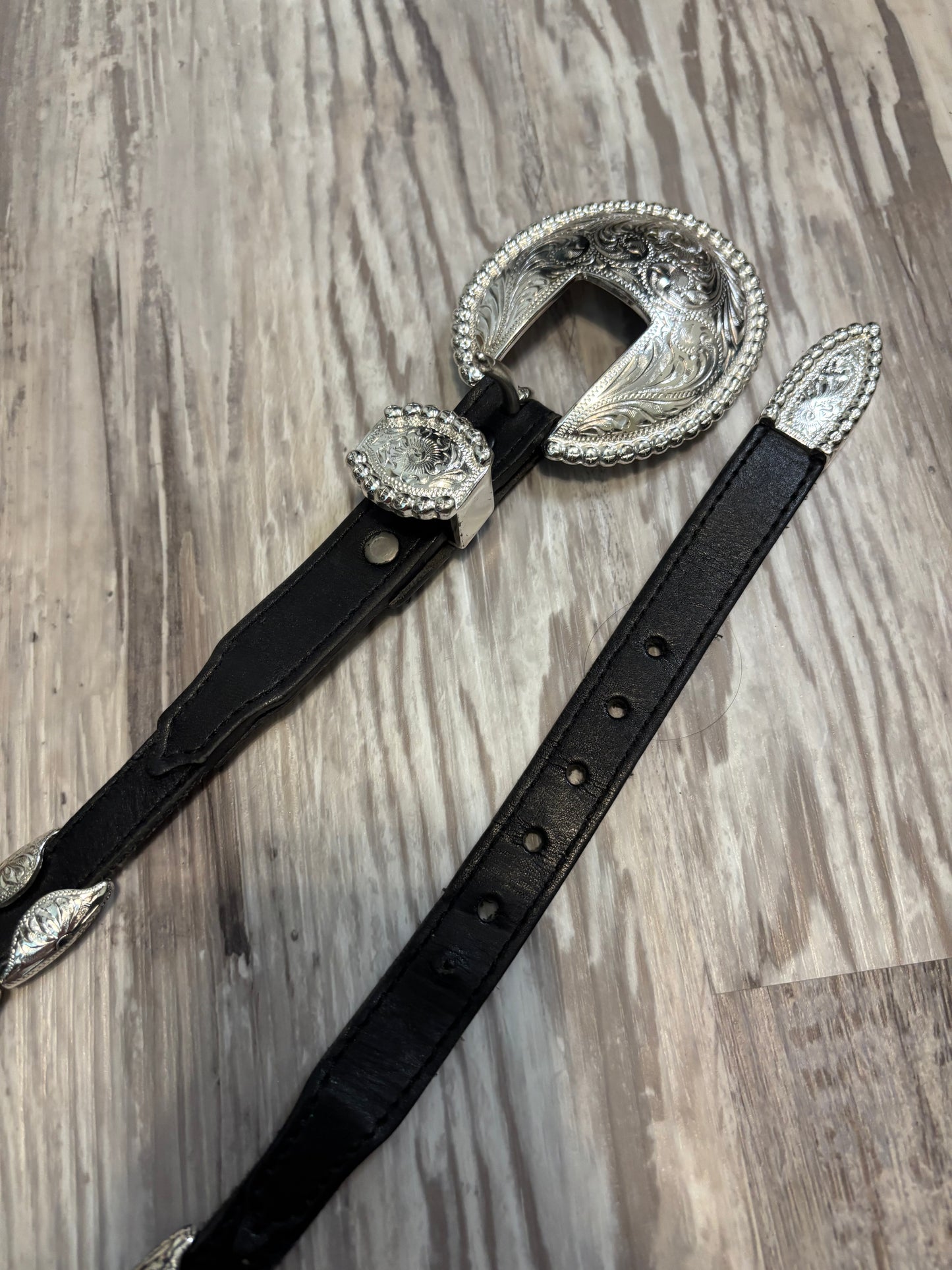 RARE TONY LAMA SILVER/BLACK LEATHER BELT *VINTAGE*