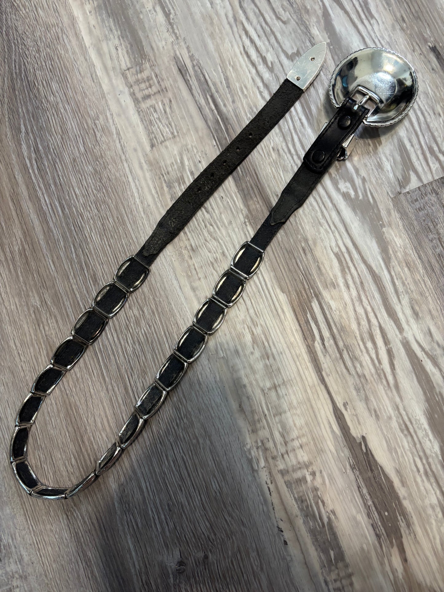 RARE TONY LAMA SILVER/BLACK LEATHER BELT *VINTAGE*