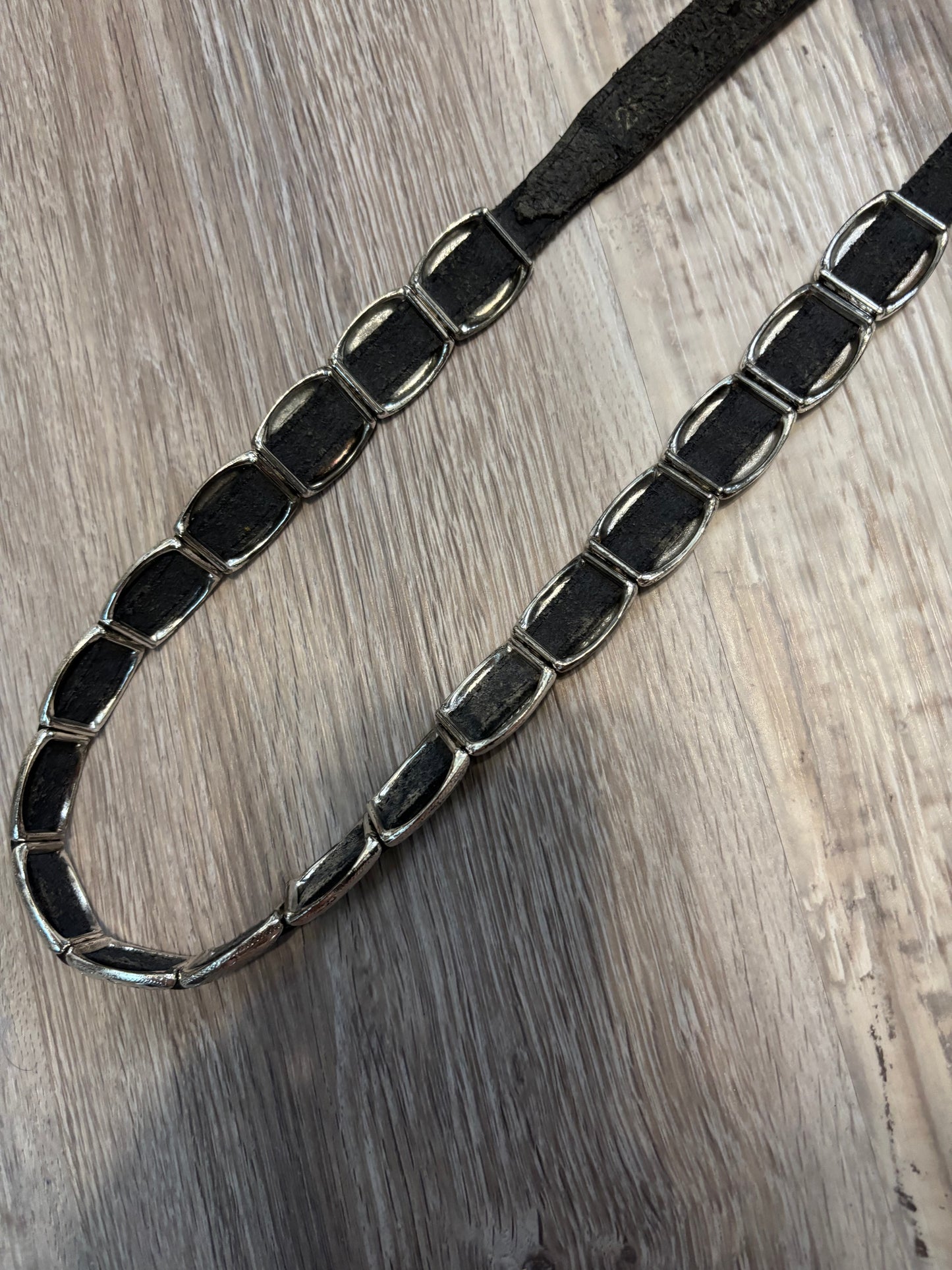 RARE TONY LAMA SILVER/BLACK LEATHER BELT *VINTAGE*