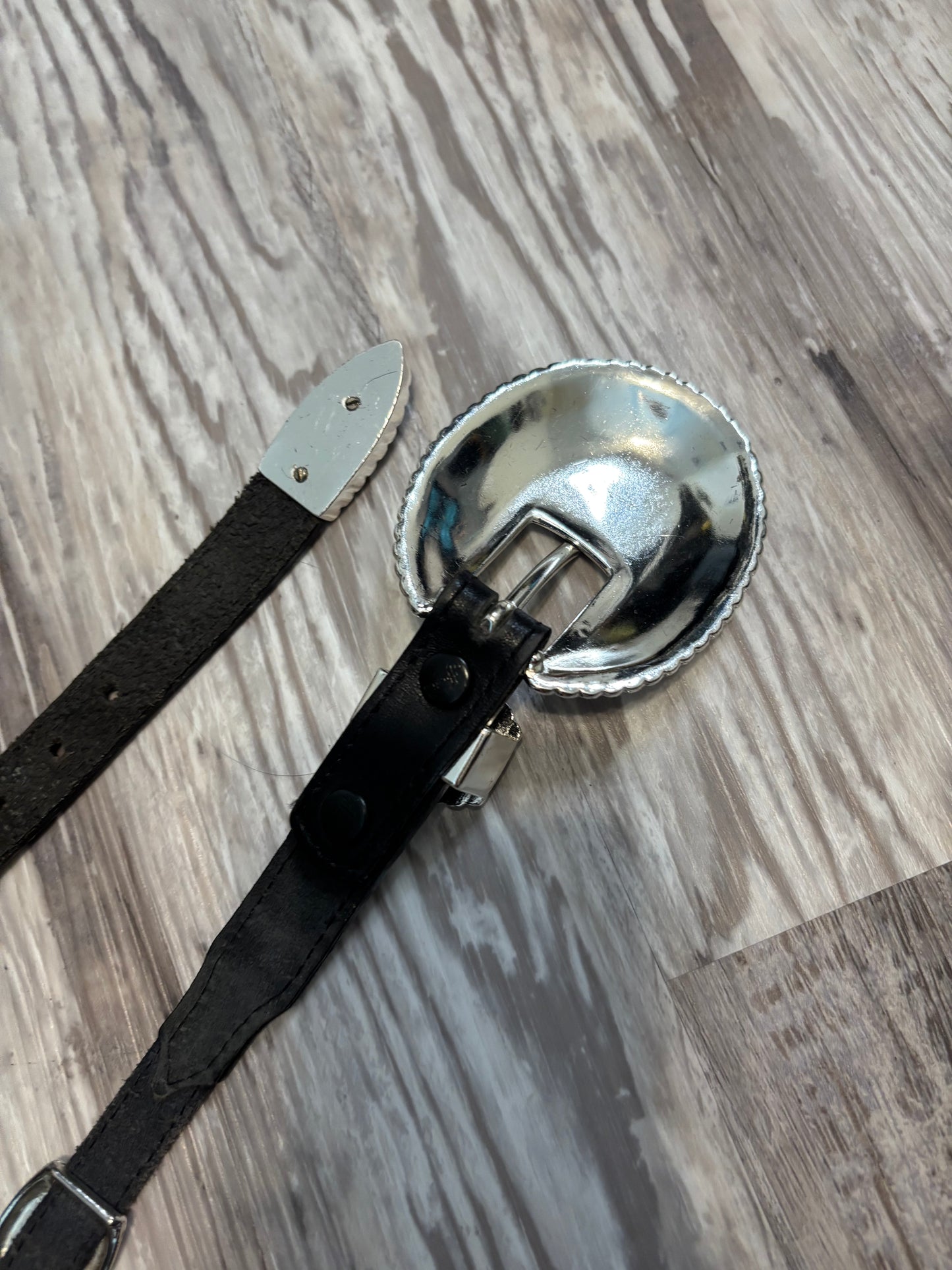 RARE TONY LAMA SILVER/BLACK LEATHER BELT *VINTAGE*