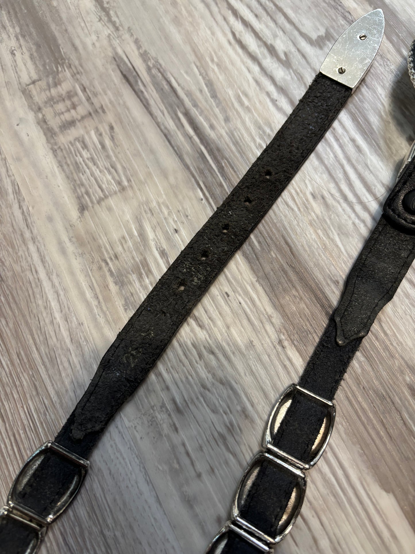 RARE TONY LAMA SILVER/BLACK LEATHER BELT *VINTAGE*