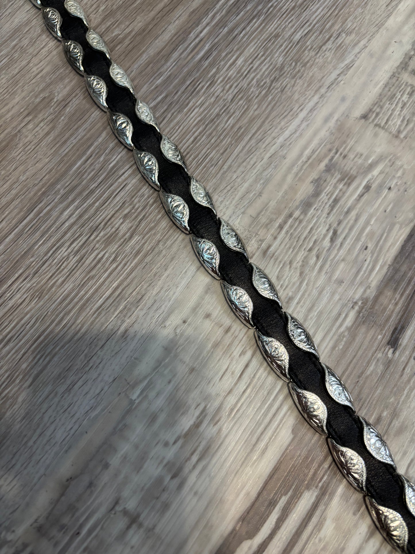 RARE TONY LAMA SILVER/BLACK LEATHER BELT *VINTAGE*