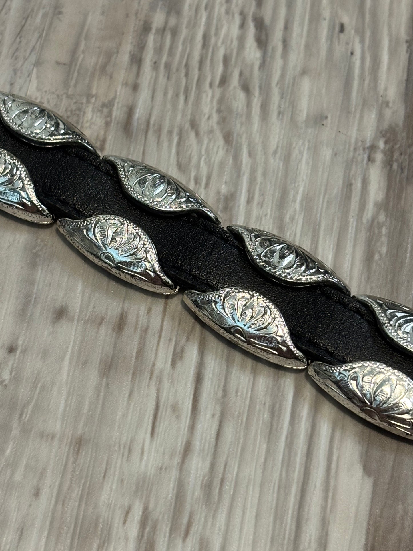 RARE TONY LAMA SILVER/BLACK LEATHER BELT *VINTAGE*