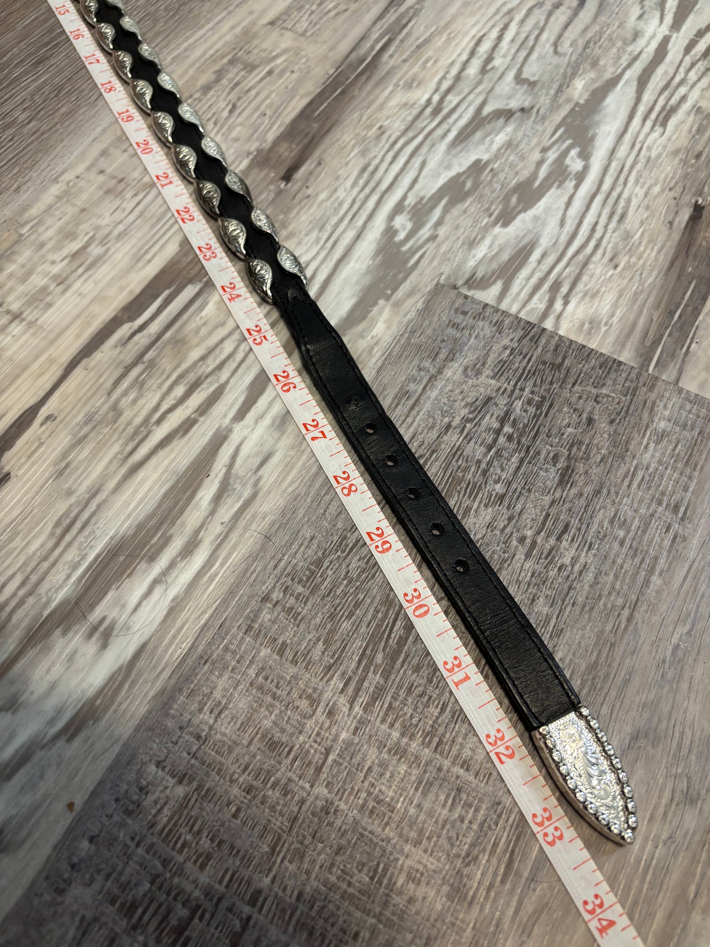 RARE TONY LAMA SILVER/BLACK LEATHER BELT *VINTAGE*