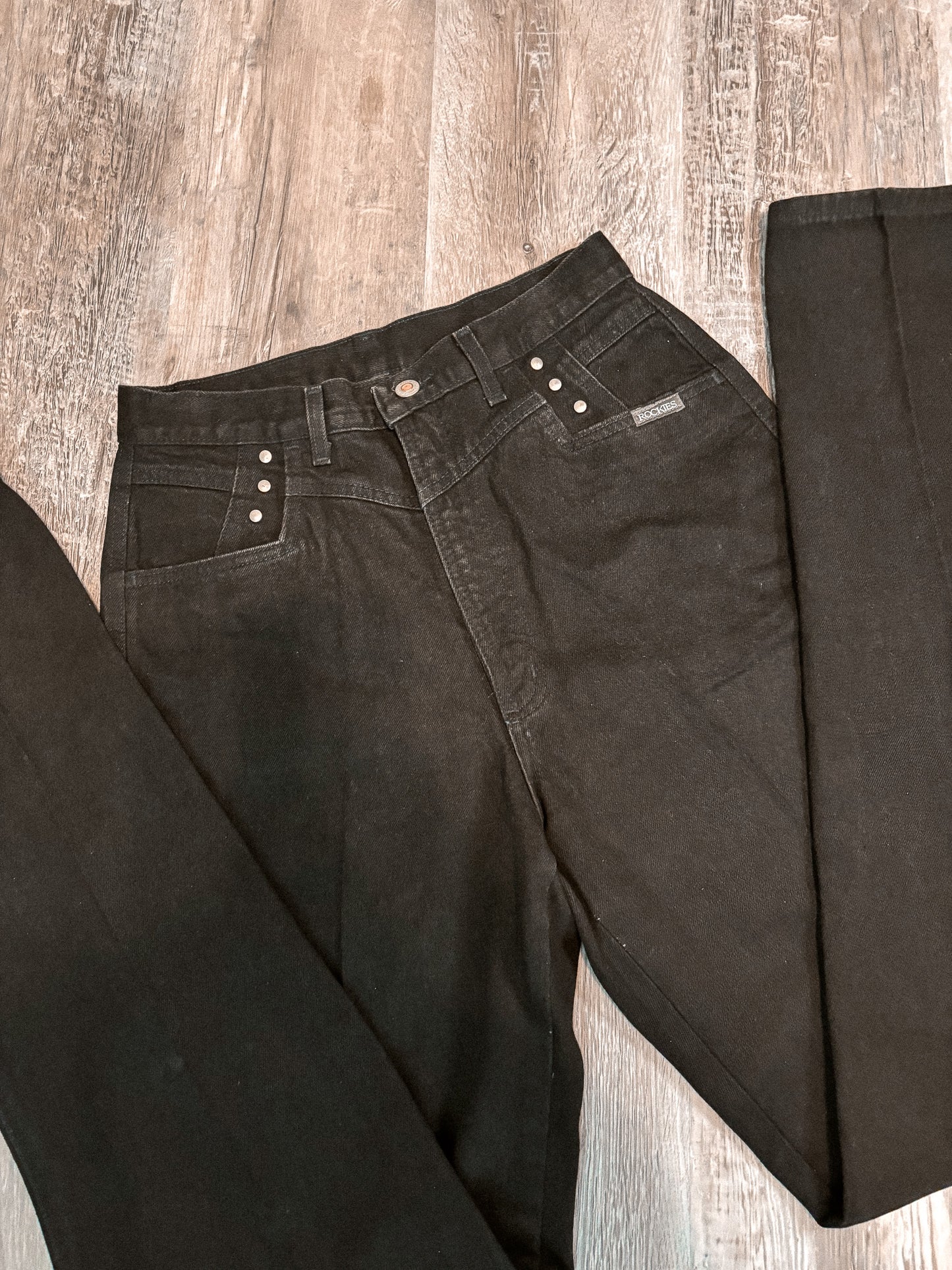 29.5" BLACK DENIM BAREBACK ROCKIES JEANS *VINTAGE*