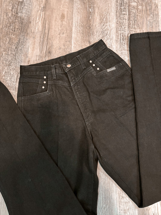 29.5" BLACK DENIM BAREBACK ROCKIES JEANS *VINTAGE*