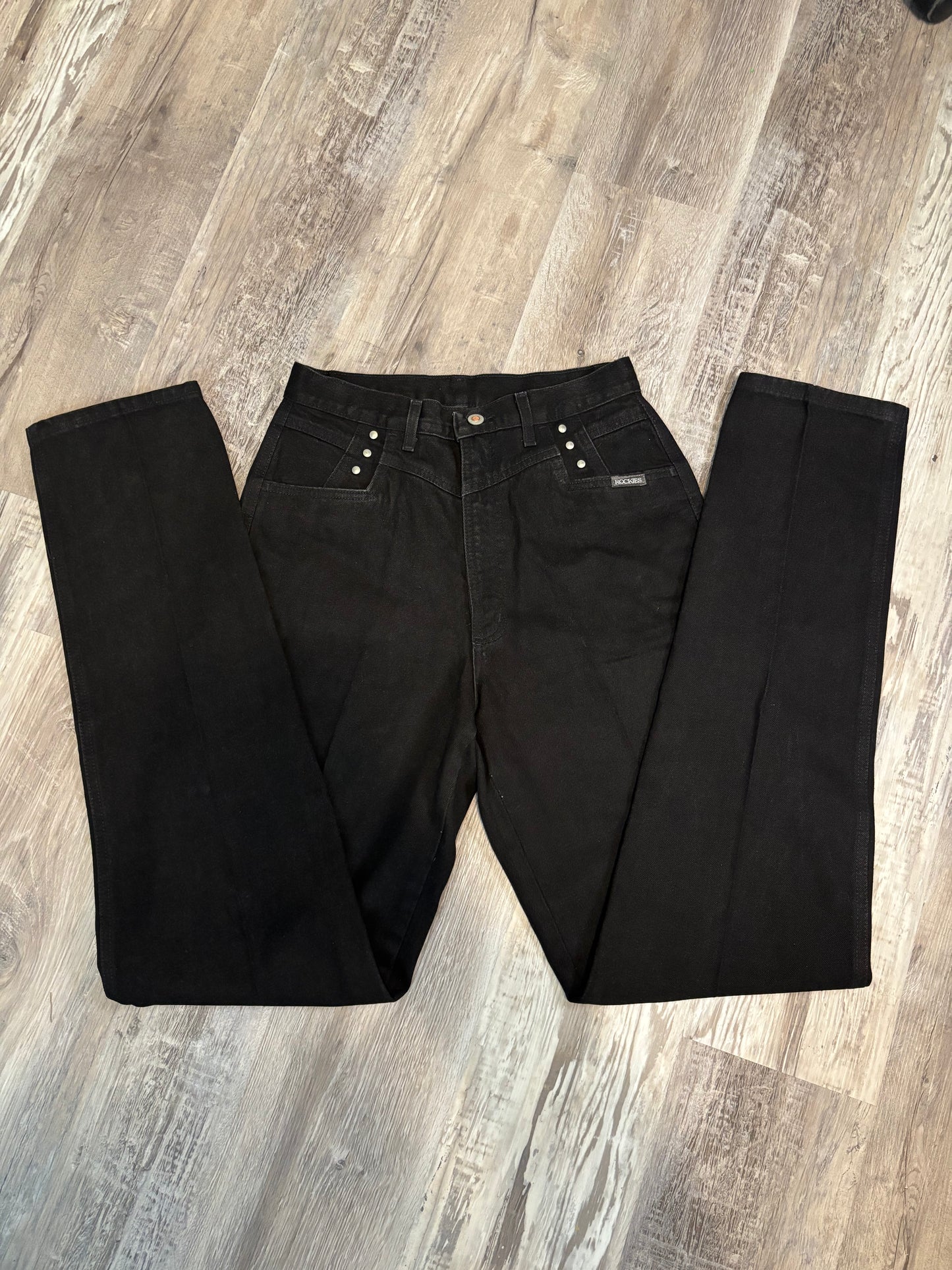 29.5" BLACK DENIM BAREBACK ROCKIES JEANS *VINTAGE*