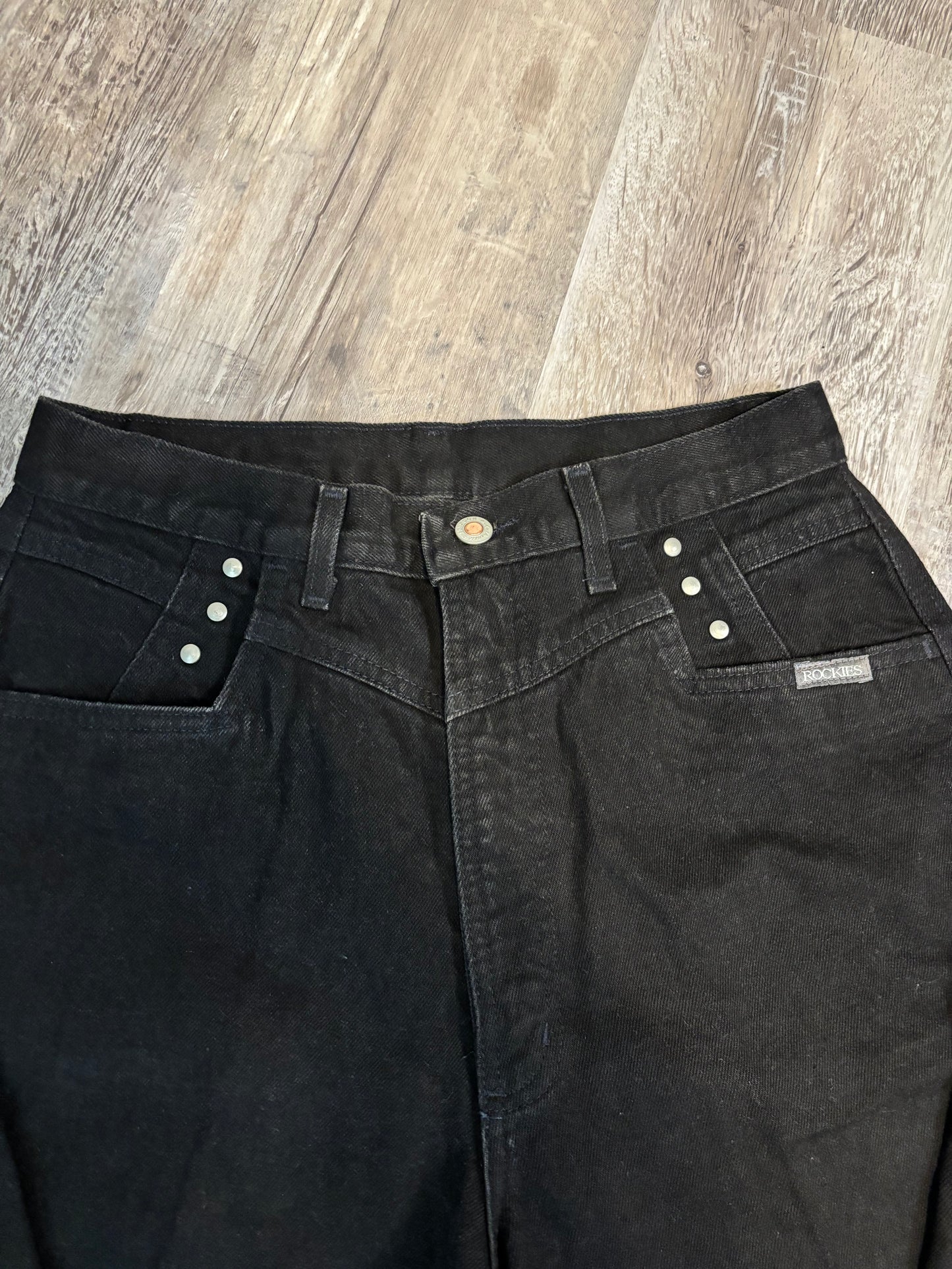 29.5" BLACK DENIM BAREBACK ROCKIES JEANS *VINTAGE*