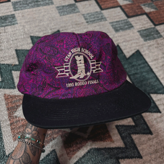 PURPLE UHSRA 1995 RODEO FINALS TRUCKER SNAPBACK HAT *VINTAGE*