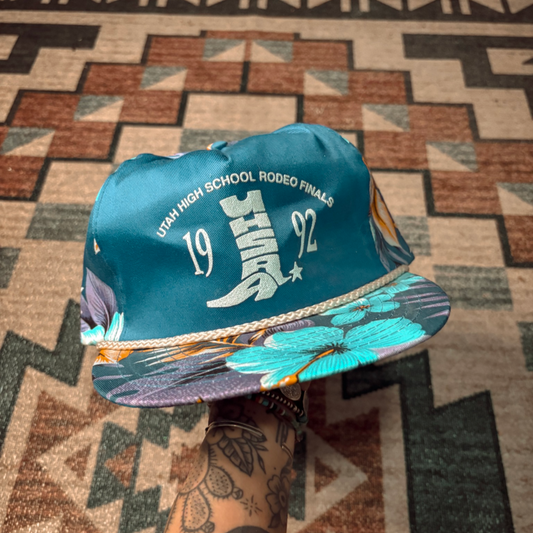 BLUE UHSRA 1992 RODEO FINALS TRUCKER SNAPBACK HAT *VINTAGE*